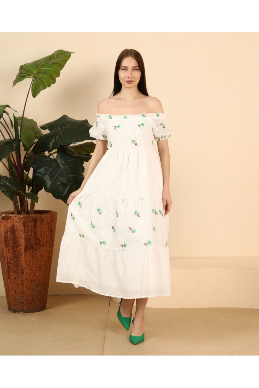 16686 Kadın Madonna Yaka Maxi Fisto Elbise