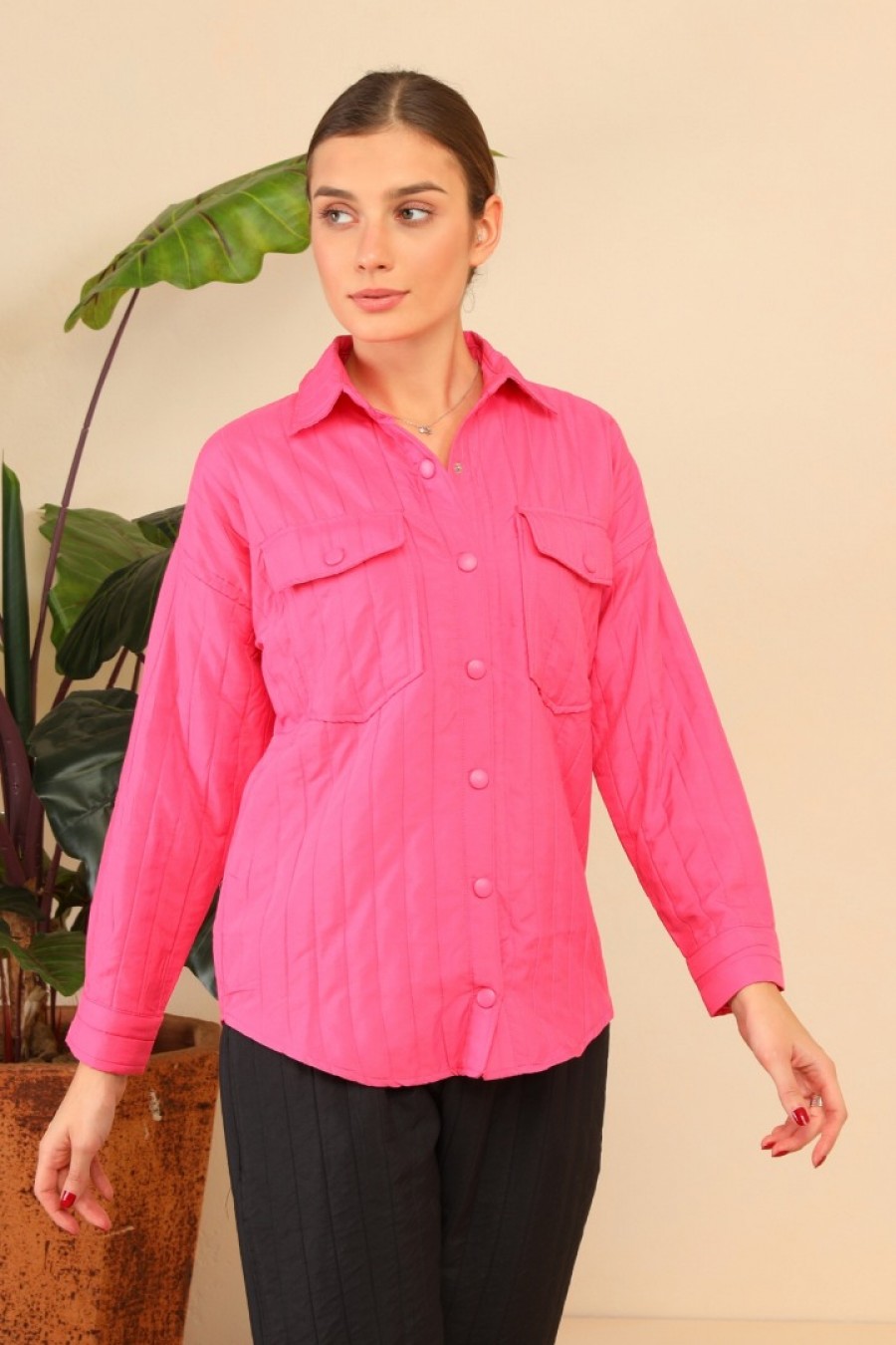 16715 Kadın Kapitone Gömlek Ceket