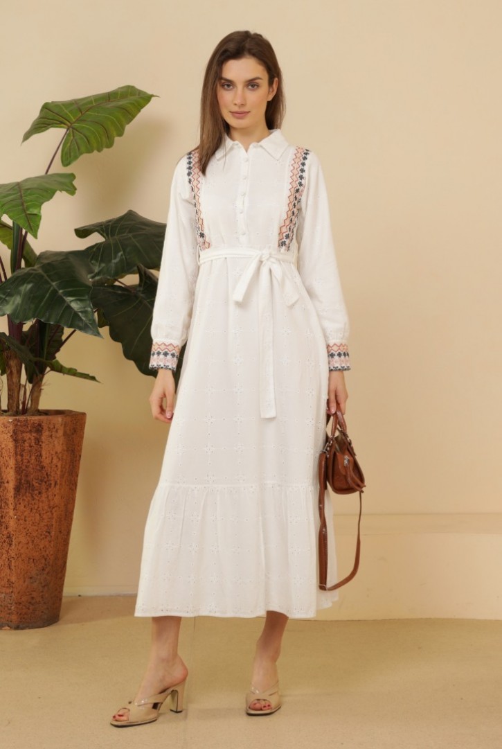 Kadın Etnik Nakışlı Gömlek Elbise