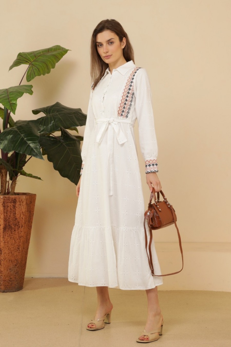 16778 Kadın Etnik Nakışlı Gömlek Elbise