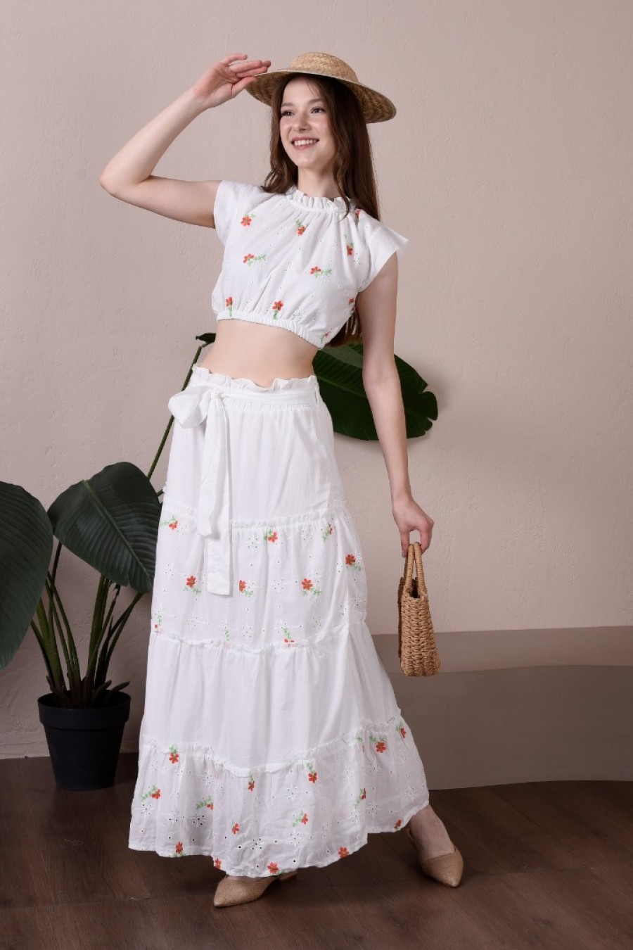 16781 Kadın Crop Maxi Etek Takım