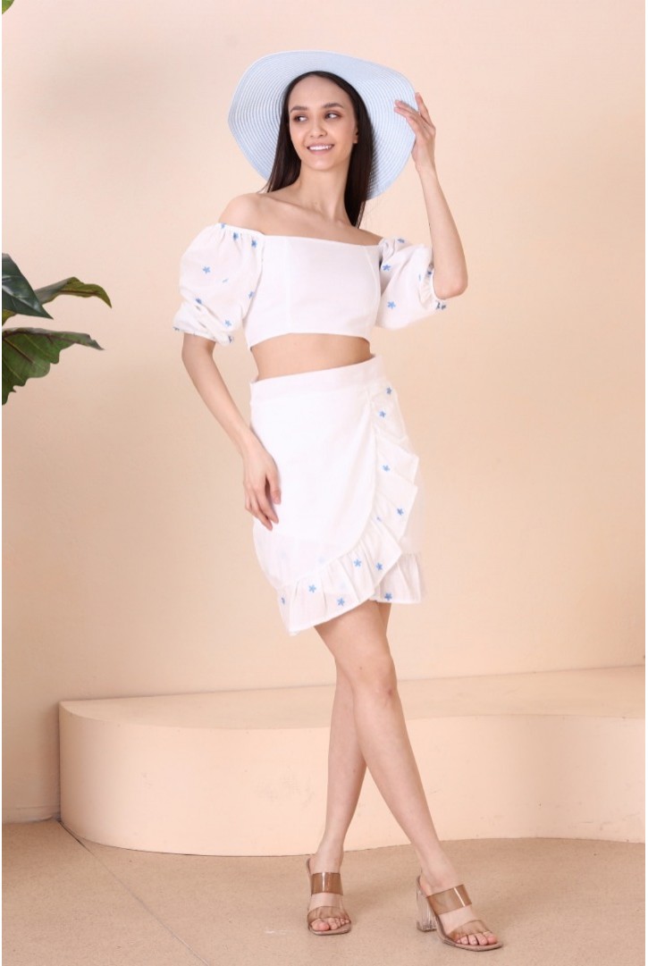 Kadın Çıtır Desenli Karpuz Kollu Crop