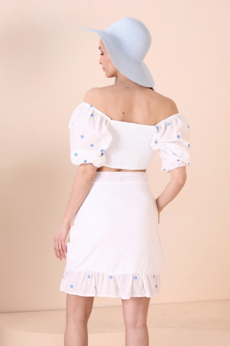 16861 Kadın Çıtır Desenli Karpuz Kollu Crop