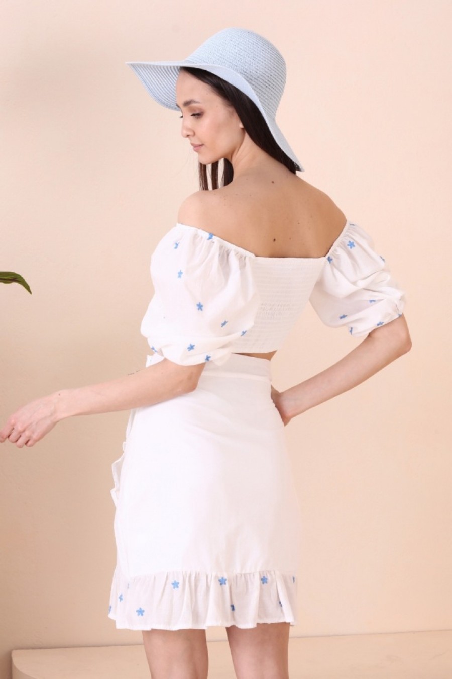 Kadın Çıtır Desenli Karpuz Kollu Crop