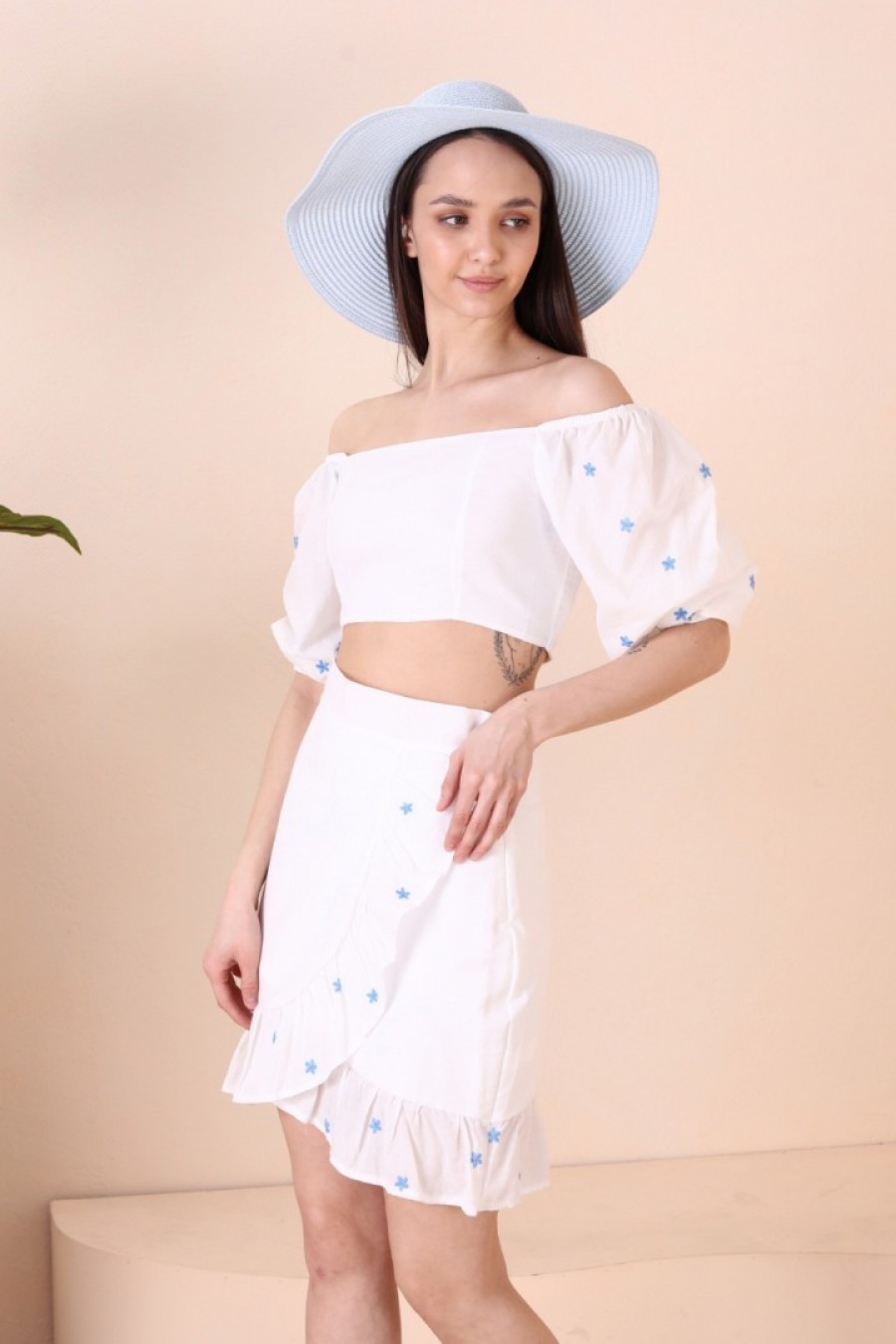 16861 Kadın Çıtır Desenli Karpuz Kollu Crop