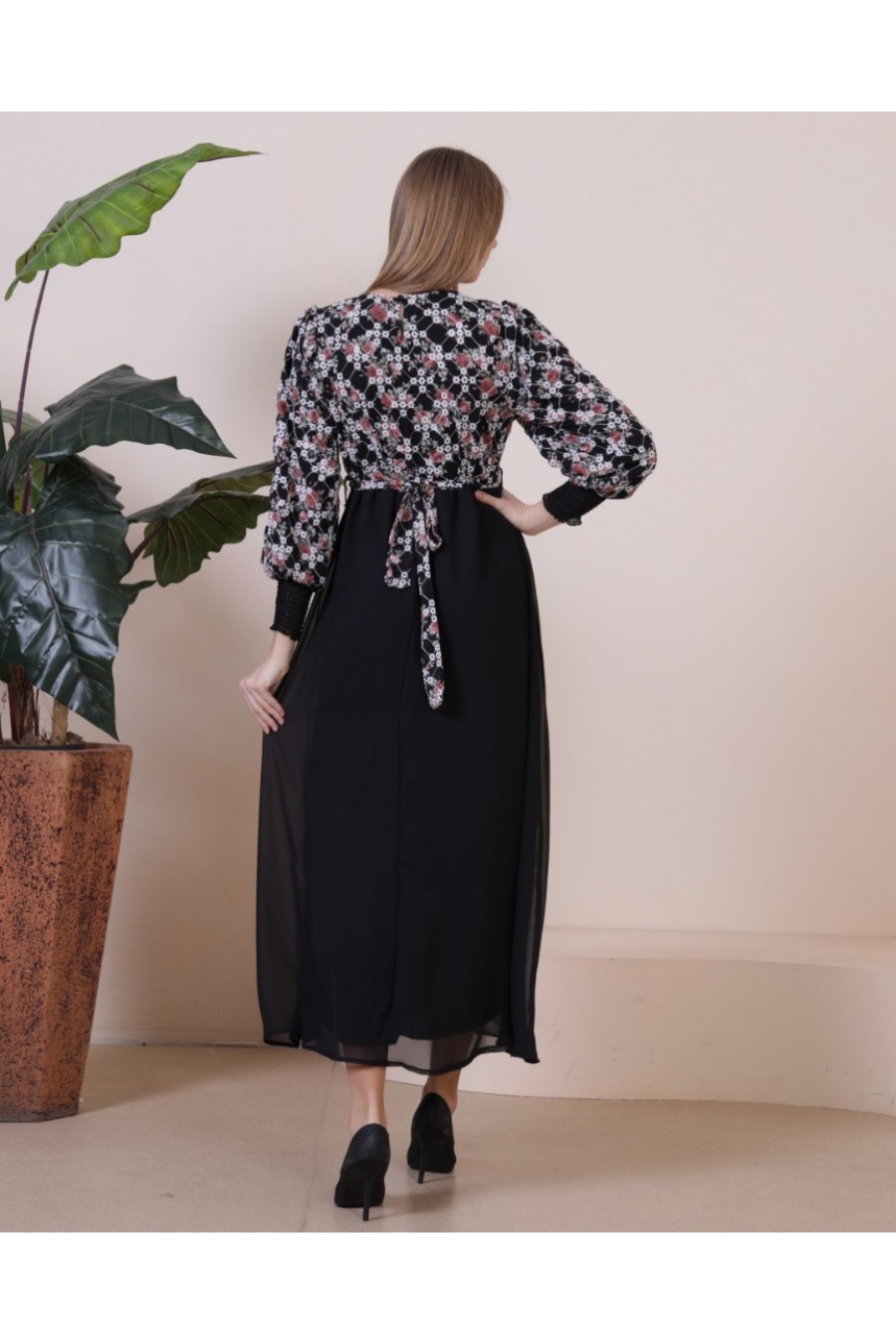 Kadın Üstü Desenli Şifon Elbise