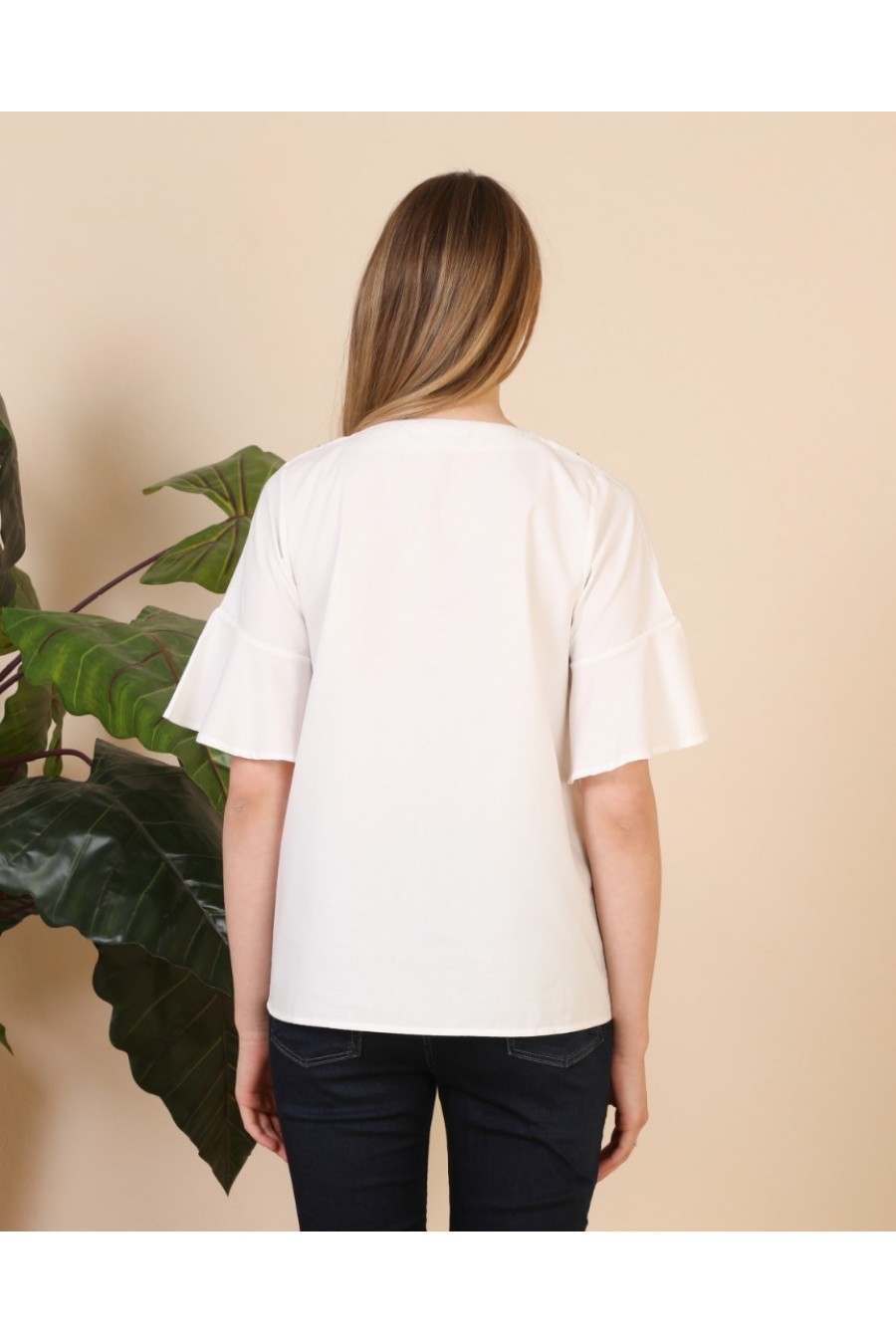 16996 Kadın Kolu Volanlı Pamuk Tişört