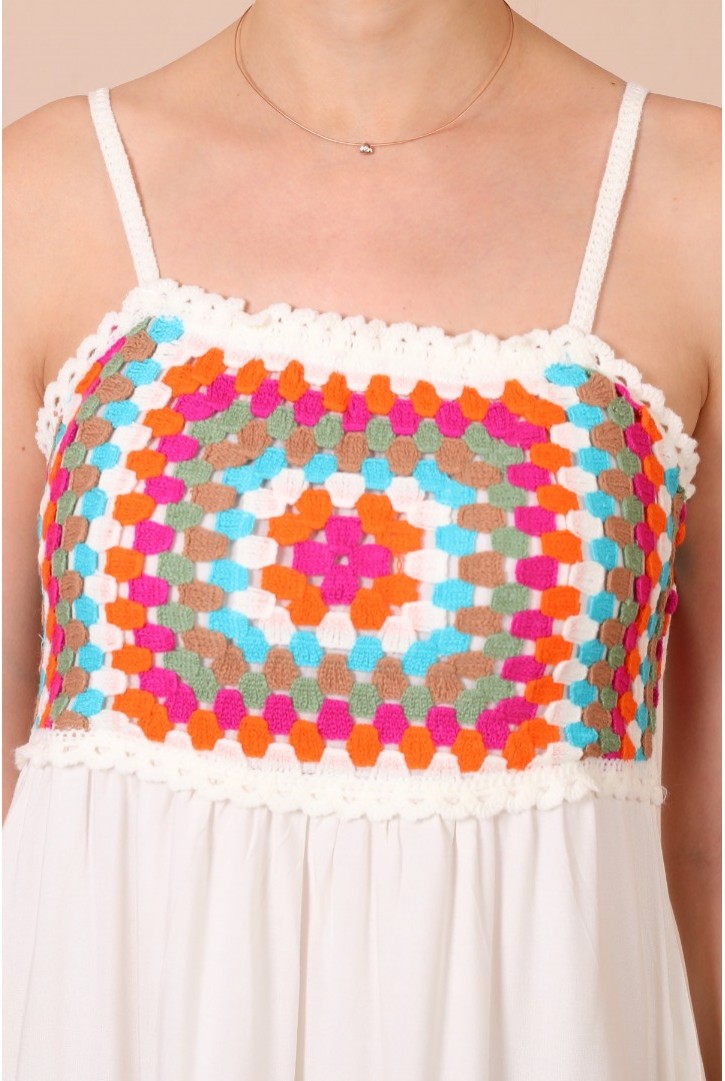 Kadın Tığ İşi Detaylı İnce Askılı Elbise