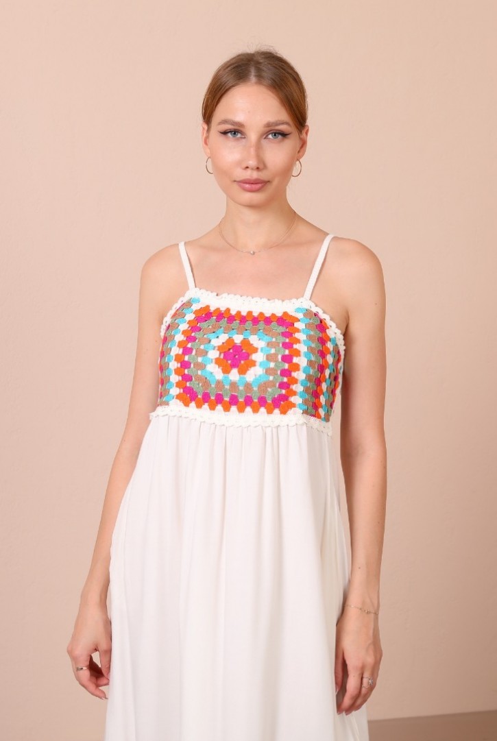 Kadın Tığ İşi Detaylı İnce Askılı Elbise