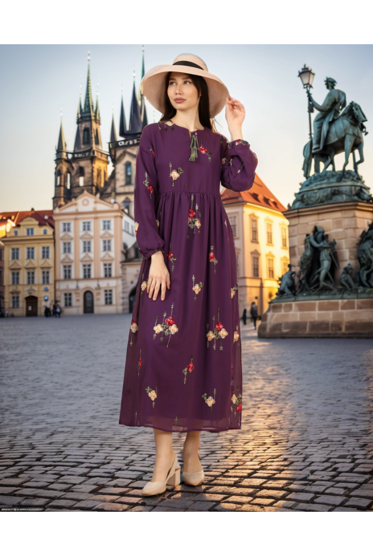 ETNİK UZUN KOLLU MAXİ ELBİSE