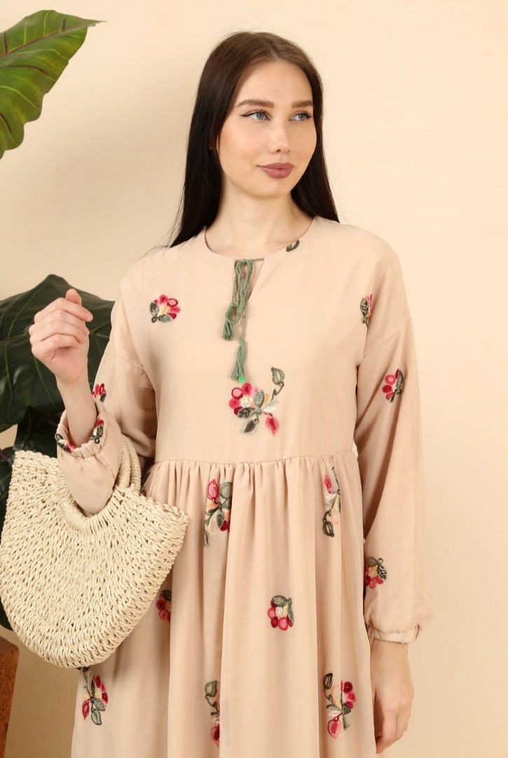 ETNİK UZUN KOLLU MAXİ ELBİSE