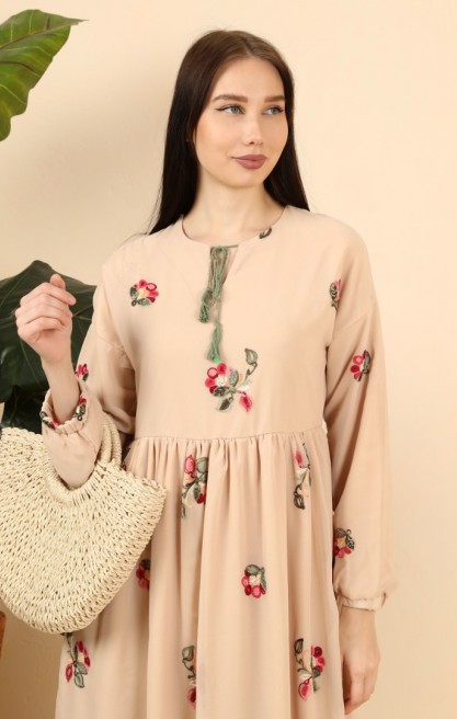 ETNİK UZUN KOLLU MAXİ ELBİSE