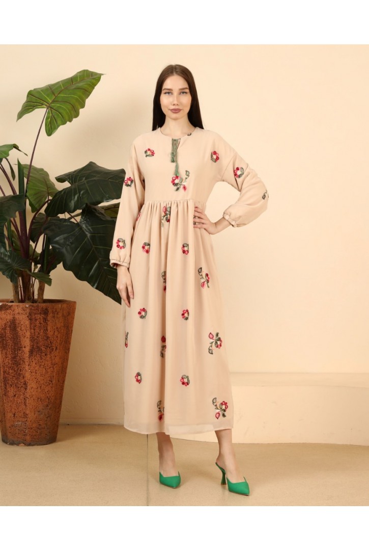 ETNİK UZUN KOLLU MAXİ ELBİSE