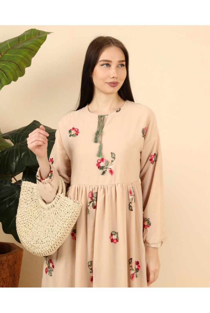 ETNİK UZUN KOLLU MAXİ ELBİSE