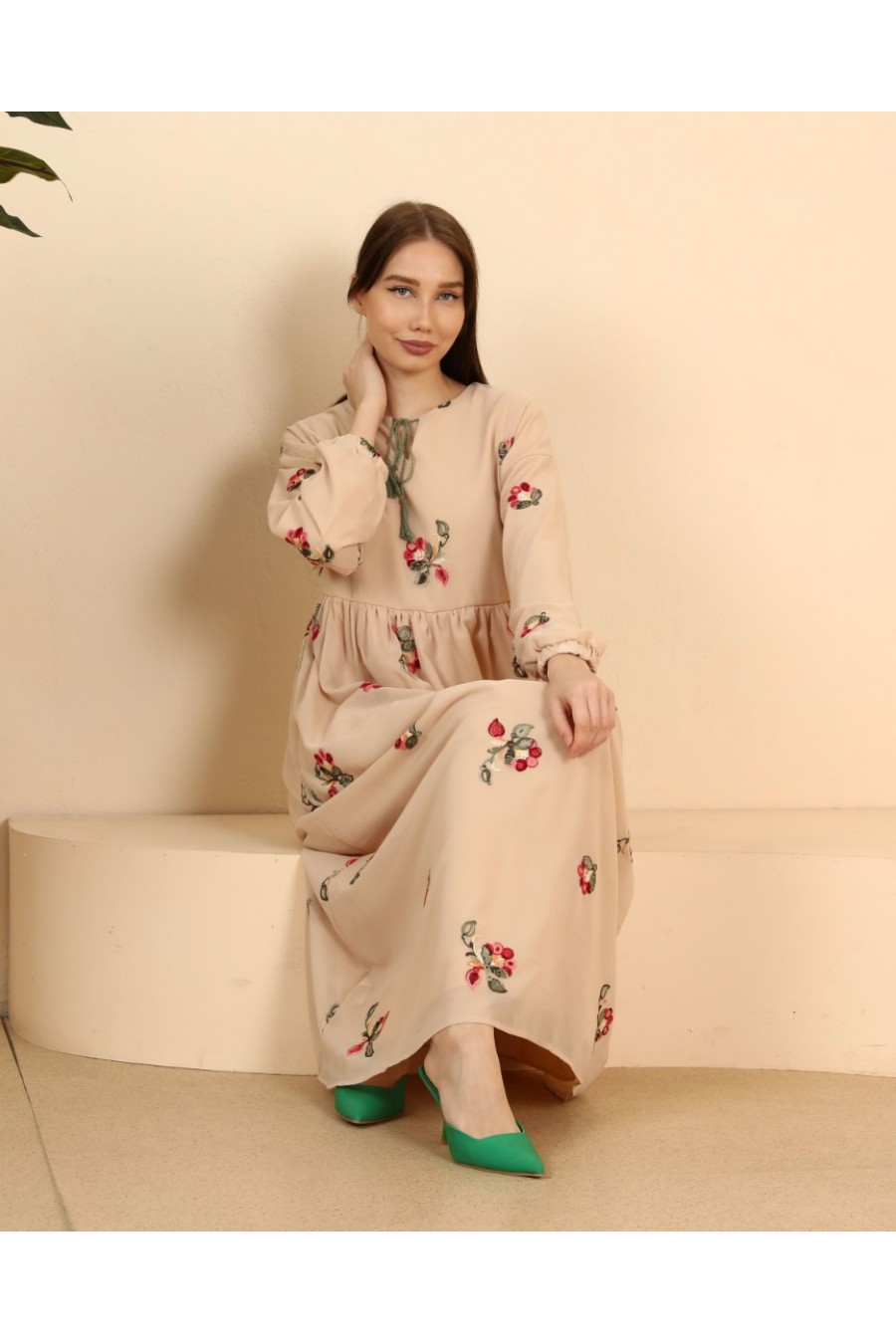 17287 ETNİK UZUN KOLLU MAXİ ELBİSE