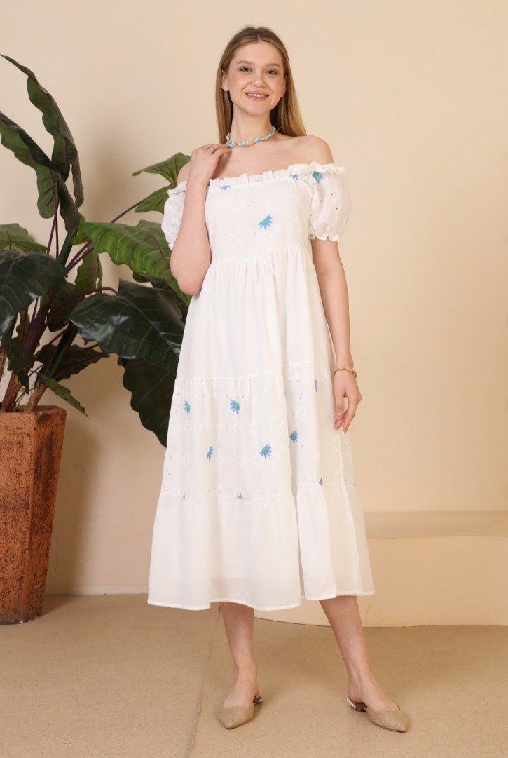 Kadın Madonna Yakalı Midi Fisto Elbise