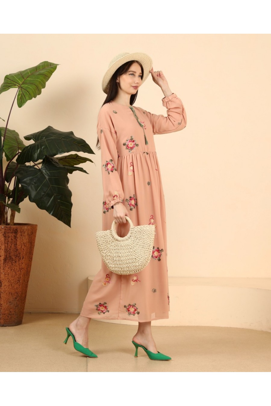 17415 ETNİK UZUN KOLLU MAXİ ELBİSE