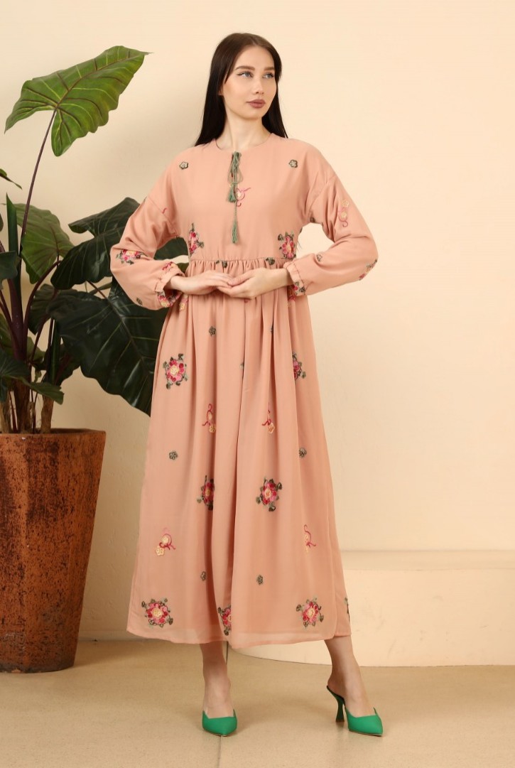 ETNİK UZUN KOLLU MAXİ ELBİSE