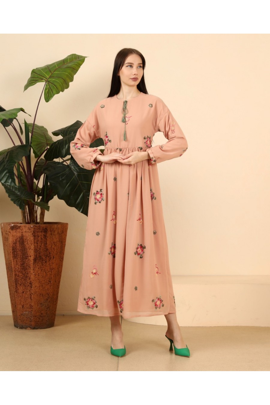 17415 ETNİK UZUN KOLLU MAXİ ELBİSE