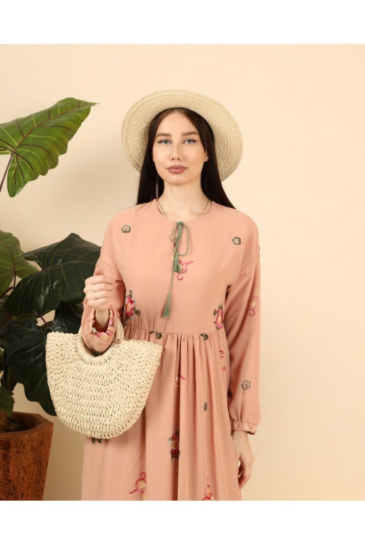 ETNİK UZUN KOLLU MAXİ ELBİSE