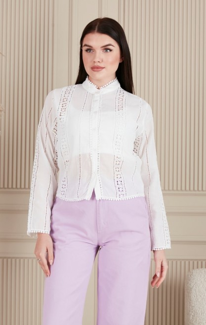 17827 HAZIR GİYİM/GÖMLEK/SİYAH BRODE/SİYAH ZEMİN/M