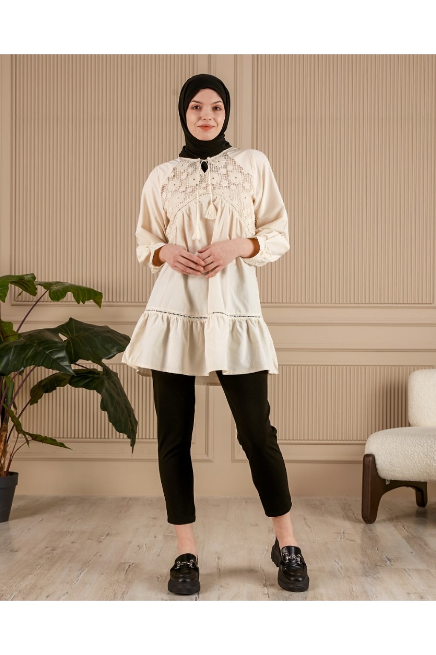 17954 HAZIR GİYİM/ELBİSE/BEYAZ/M