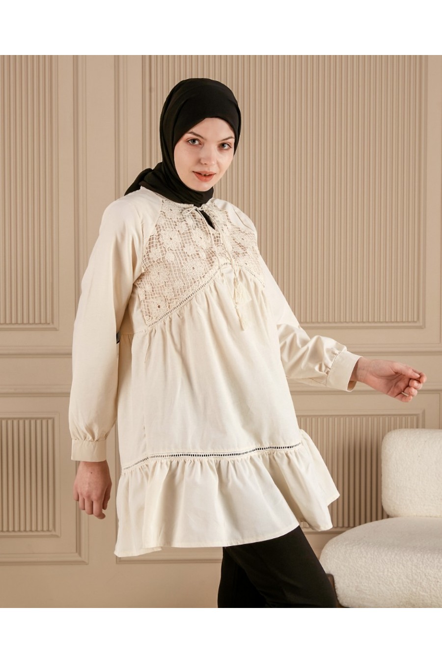 17954 HAZIR GİYİM/ELBİSE/BEYAZ/M