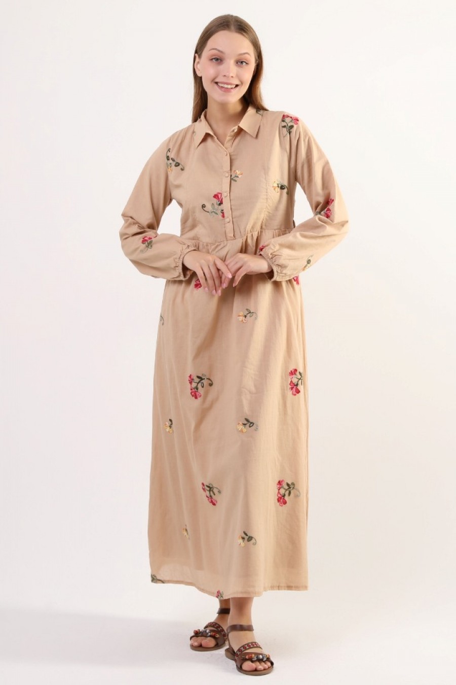 18039 Kadın Yarım Patlı Gömlek Elbise