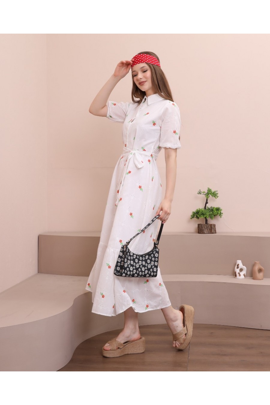 18126 Kadın Kısa Kollu Gömlek Elbise