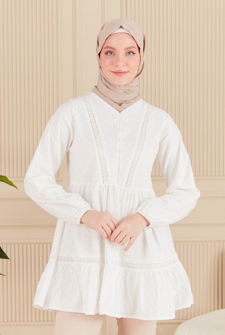 PUANTİYELİ DANTEL ŞERİTLİ TUNİK