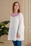 18231 Kadın Yakası Çiçek Nakışlı Tunik