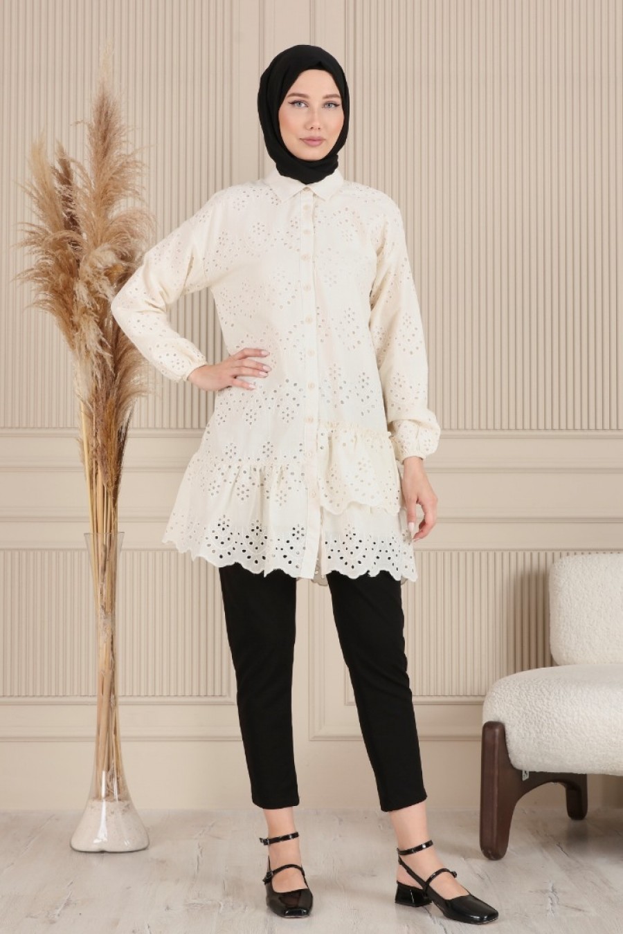 18405 BRODE DETAYLI FIRFIRLI GÖMLEK TUNİK