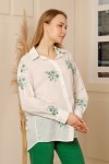 18418 Kadın Çiçek Nakışlı Gömlek
