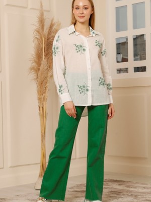 Kadın Çiçek Nakışlı Gömlek