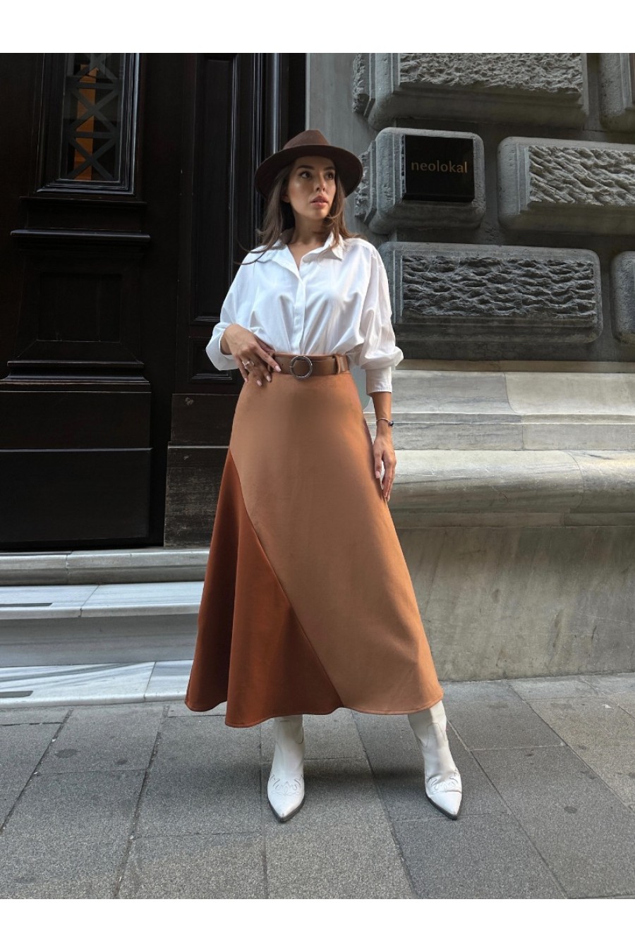 18425 Kadın İki Renkli Süet Etek