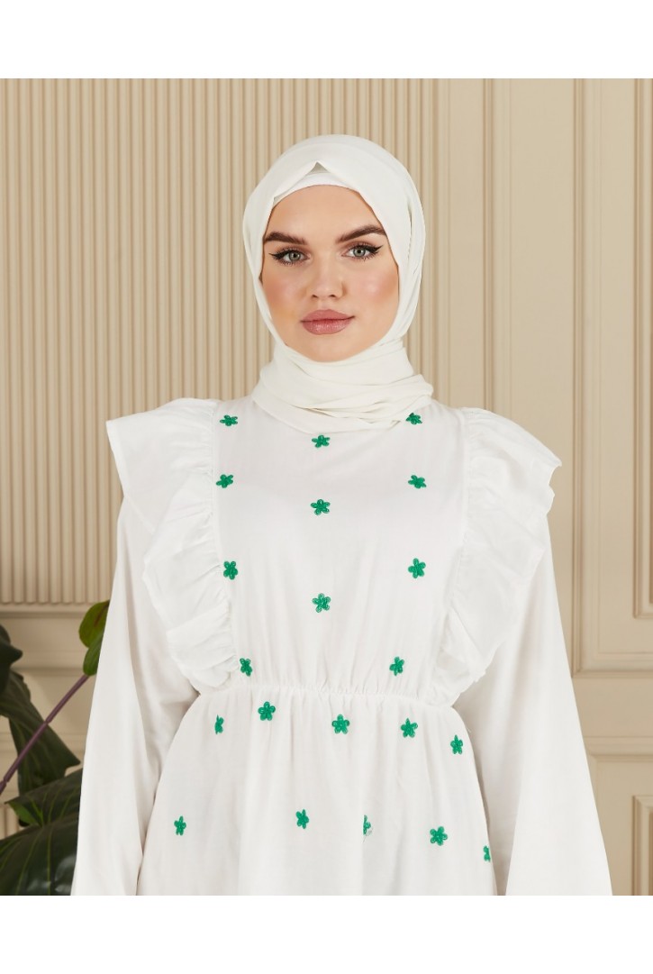 NAKIŞLI FIRFIR DETAYLI MAXİ ELBİSE