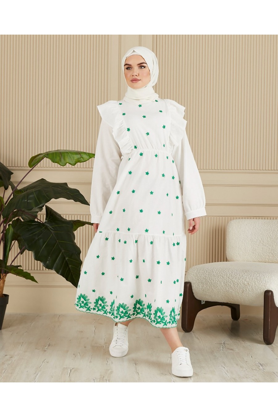 18461 HAZIR GİYİM/ELBİSE/SİYAH ZEMİN/BEJ NAKIŞ/S