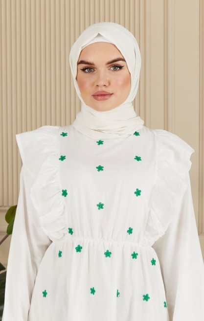 NAKIŞLI FIRFIR DETAYLI MAXİ ELBİSE