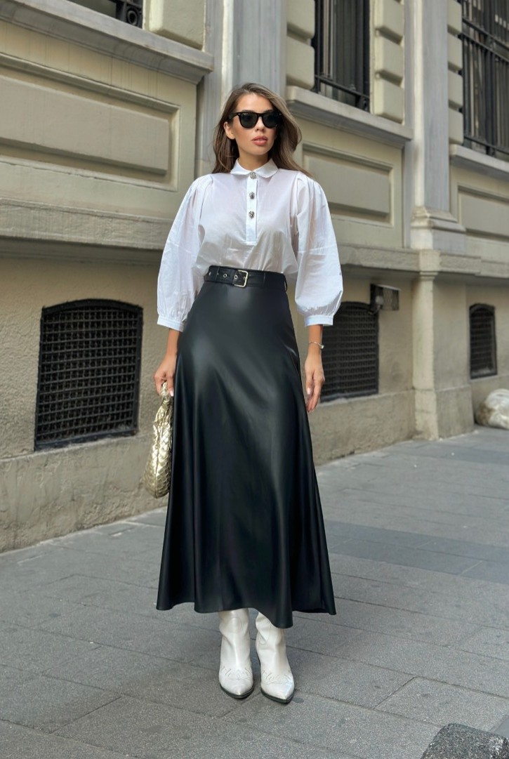 Kadın A Kesim Deri Etek