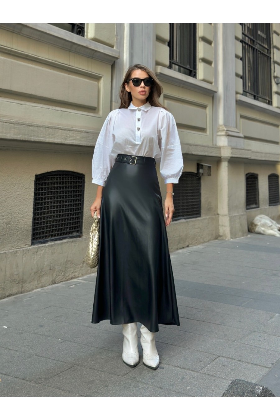 18462 Kadın A Kesim Deri Etek