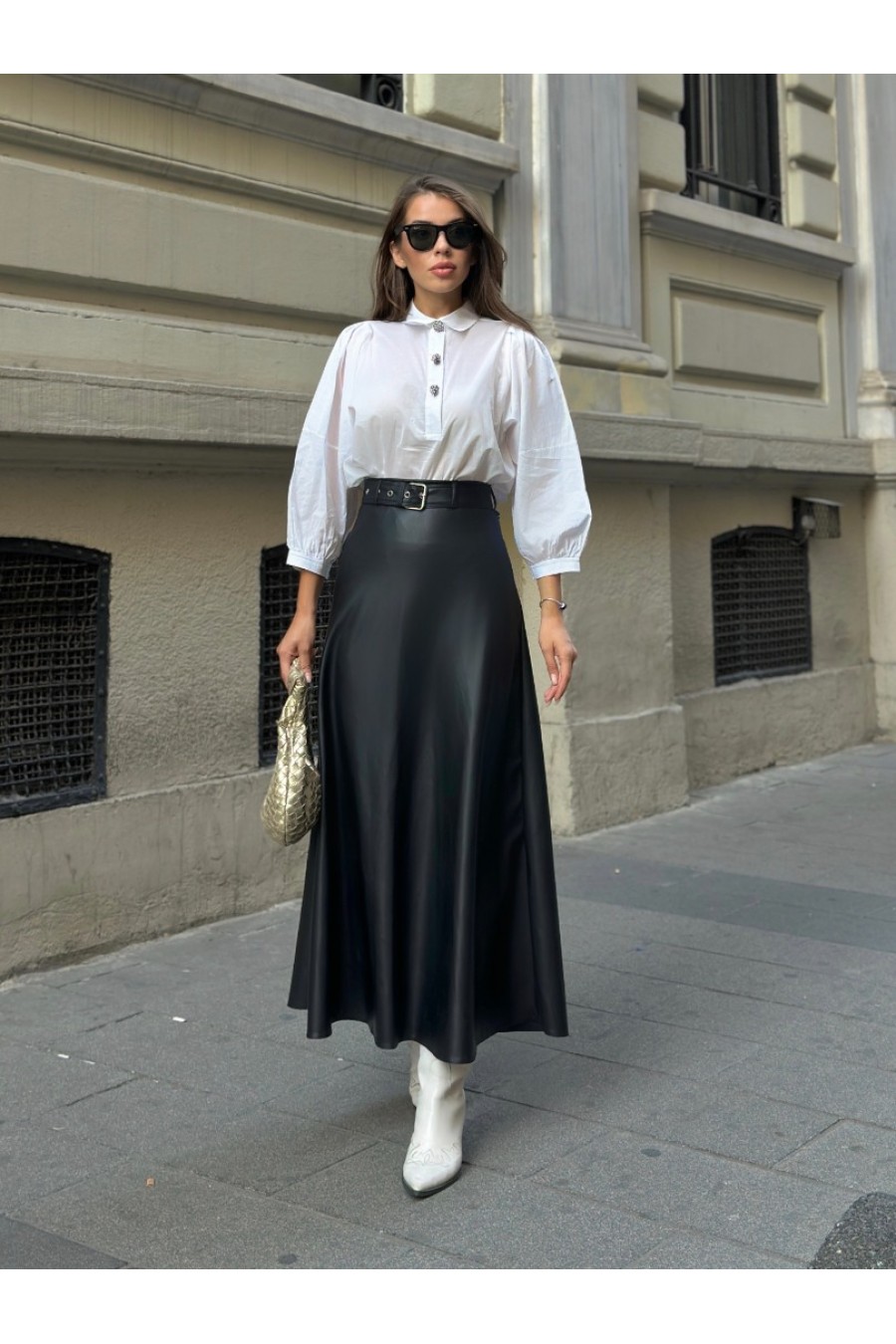 18462 Kadın A Kesim Deri Etek