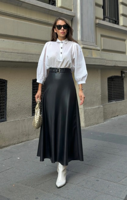 Kadın A Kesim Deri Etek