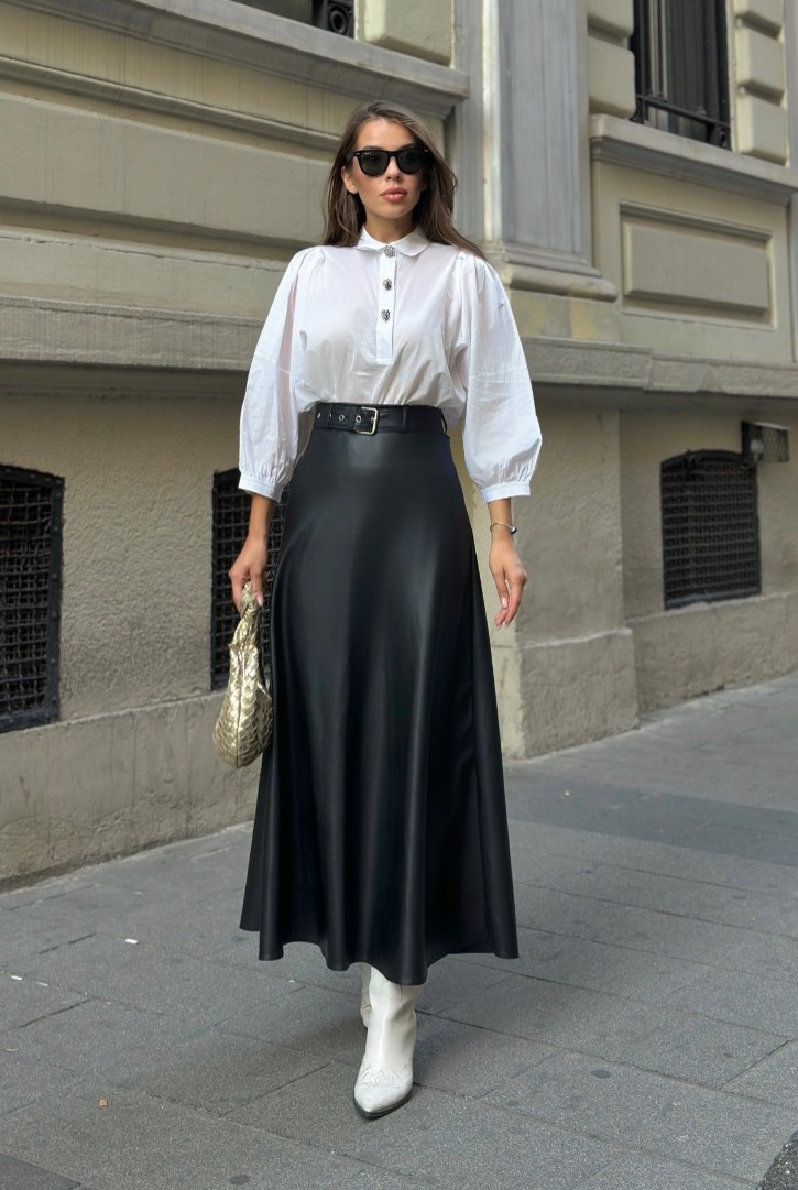 Kadın A Kesim Deri Etek