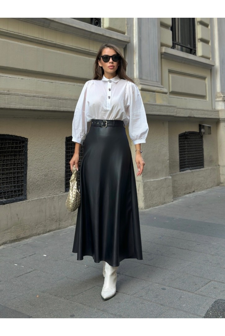 Kadın A Kesim Deri Etek