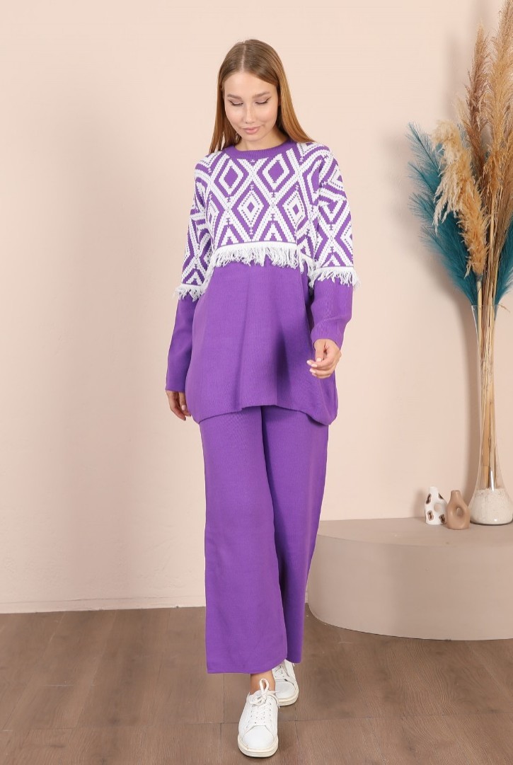 Kadın Baklava Desenli Triko Takım