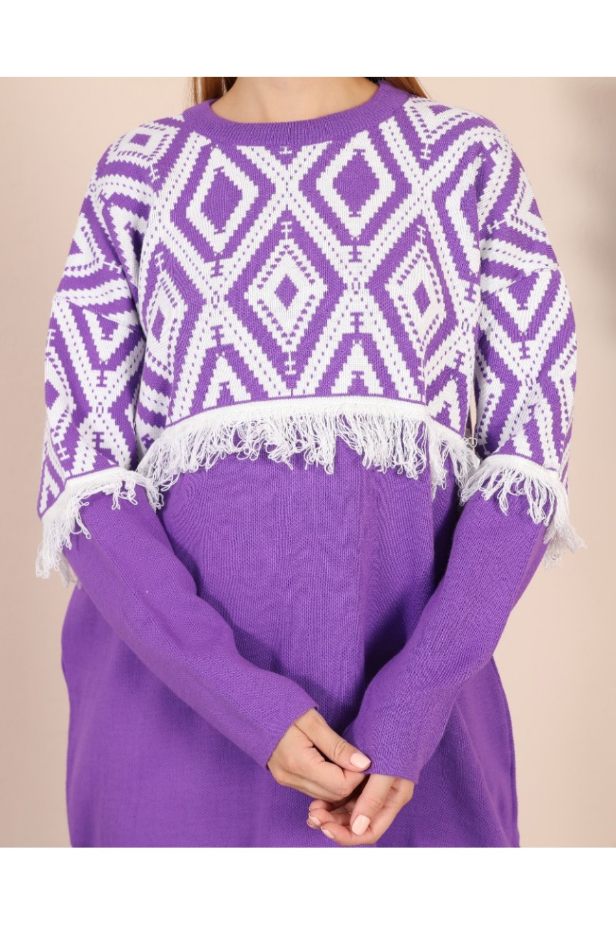 18703 Kadın Baklava Desenli Triko Takım