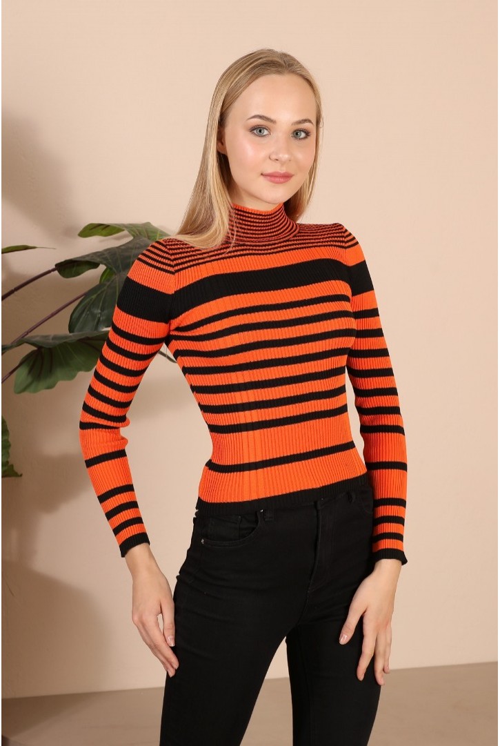 Kadın Çizgili Triko Kazak