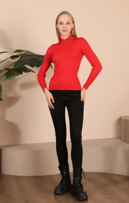Kadın Yaka Detaylı Triko Kazak
