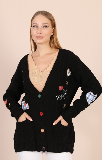 Kadın Aplikeli Triko Hırka