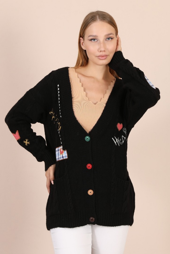 Kadın Aplikeli Triko Hırka